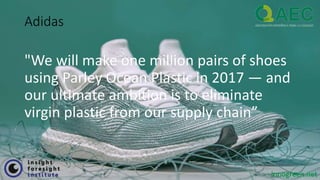 innogreen.net
Adidas
"We will make one million pairs of shoes
using Parley Ocean Plastic in 2017 — and
our ultimate ambiti...