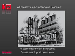 A Escassez e a Abundância na Economia
As economias procuram a abundância
O maior valor é gerado na escassez
 