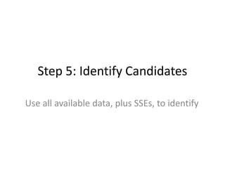 Step 5: Identify Candidates
Use all available data, plus SSEs, to identify

 