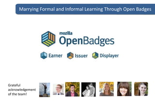 Marrying Formal and Informal Learning Through Open Badges
Grateful
acknowledgement
of the team!
 