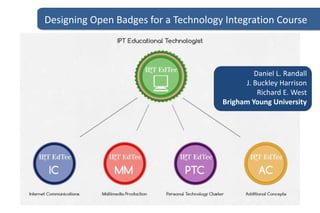 Designing Open Badges for a Technology Integration Course

Daniel L. Randall
J. Buckley Harrison
Richard E. West
Brigham Young University

 