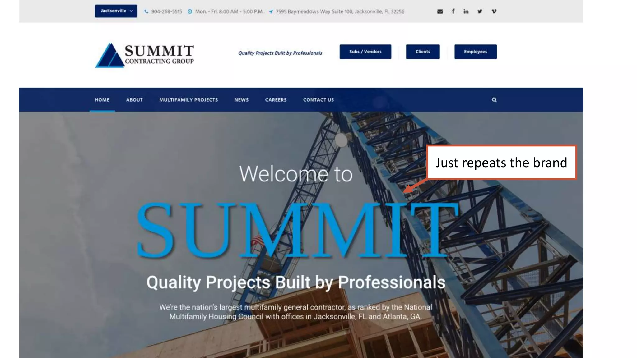 Just repeats the brand
 