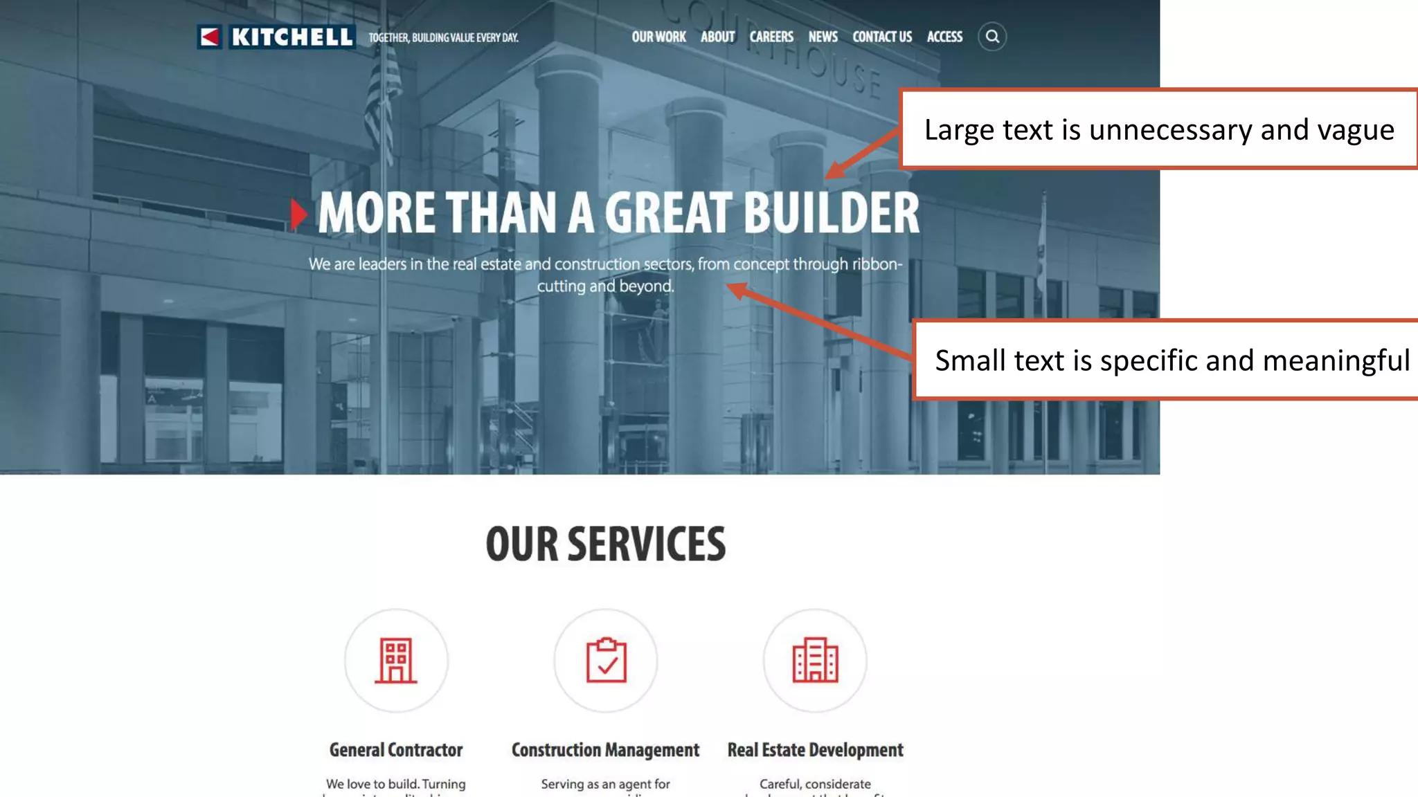 Large text is unnecessary and vague
Small text is specific and meaningful
 