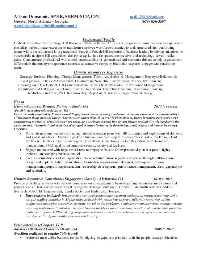 aed 2016 hrbp resume