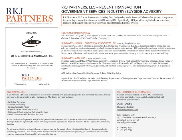 Buy Side M A Transaction Summary Aed Buys John J Christie Associa