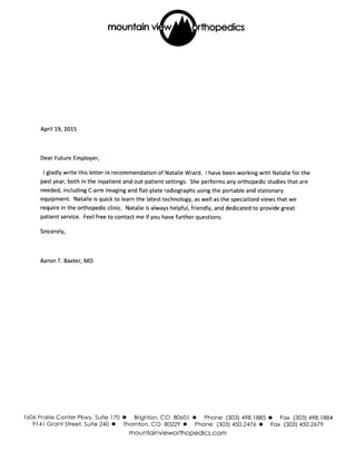 baxter letter of recommendation