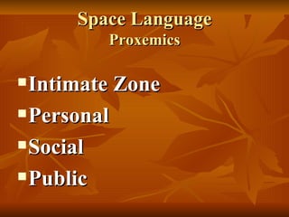Space Language Proxemics Intimate Zone Personal Social Public 