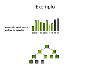 Exemplo
Colocando o maior valor
no final do subvetor
 