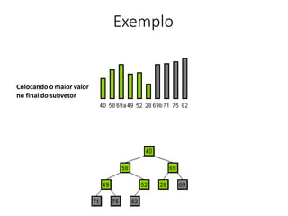 Exemplo
Colocando o maior valor
no final do subvetor
 