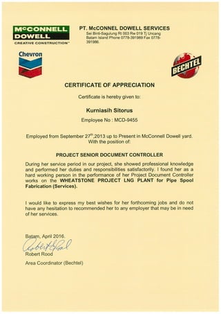 Certification of Appreciation-BEC