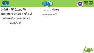 L= λ/i = N2 (µo µr /l) ……….. Henry
Therefore L= λ/i = N2 x Ø ………………H
where Ø= permeance
= µo µrA /l
 