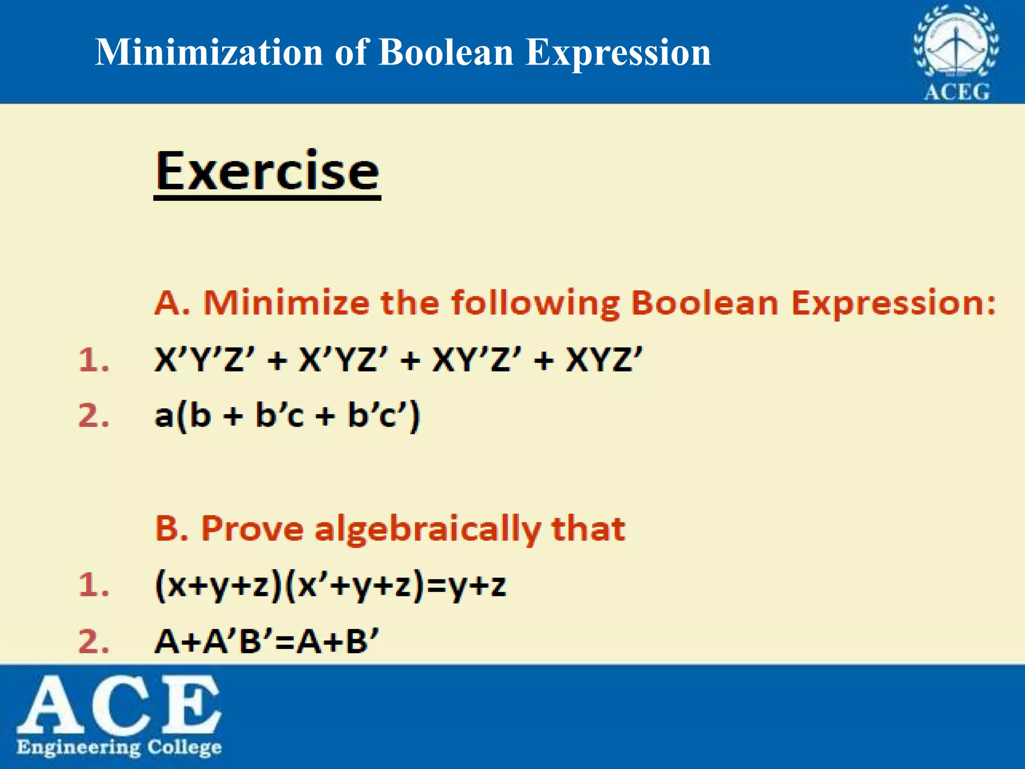 P.KIRAN KUMAR,ECE DEPARTMENT 23
Minimization of Boolean Expression
 