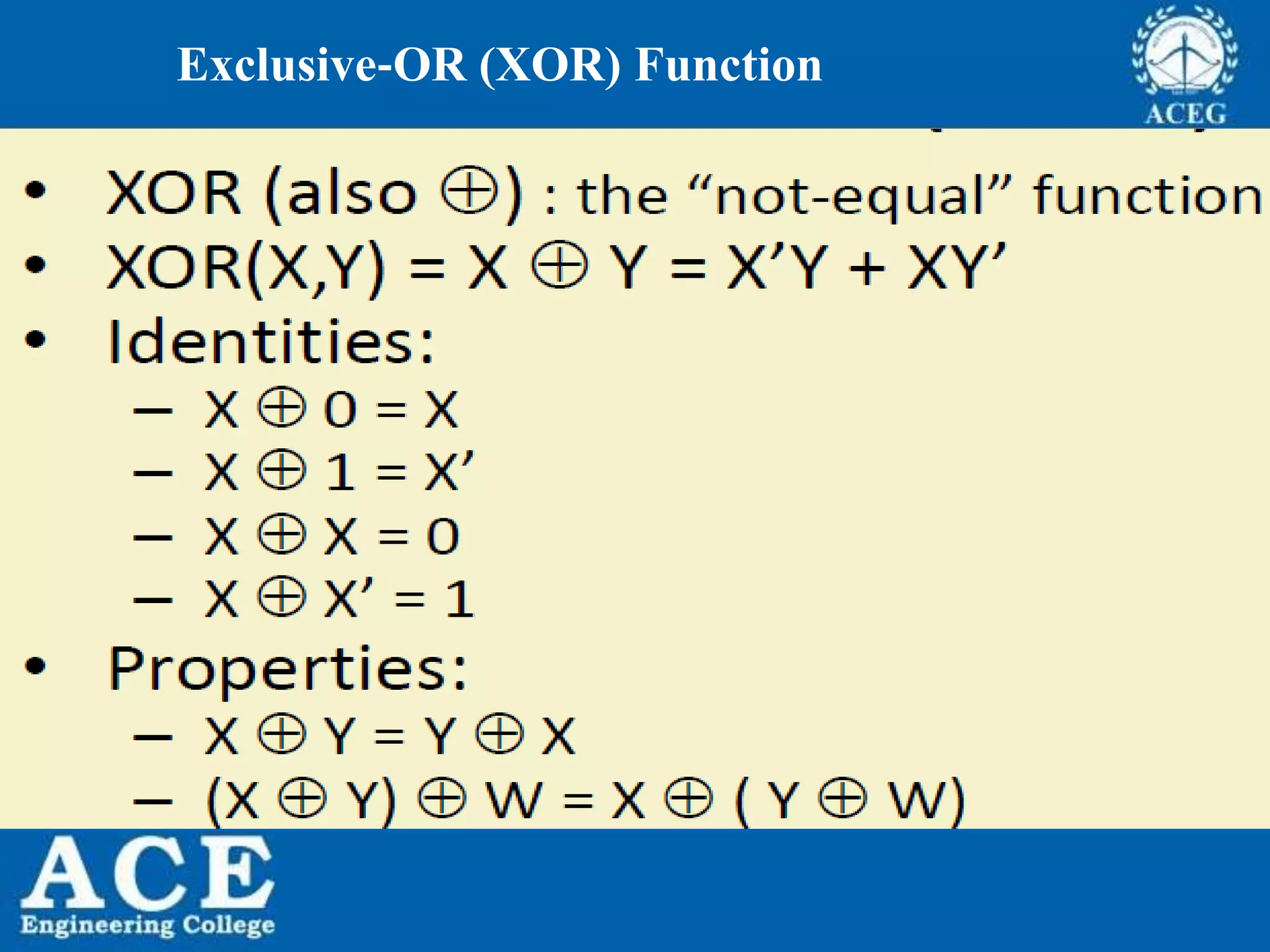P.KIRAN KUMAR,ECE DEPARTMENT 51
Exclusive‐OR (XOR) Function
 