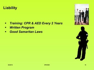 Liability Training: CPR & AED Every 2 Years Written Program Good Samaritan Laws 
