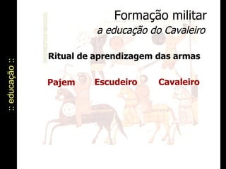 :: educação :: Formação militar a educação do Cavaleiro Ritual de aprendizagem das armas Pajem Escudeiro Cavaleiro 