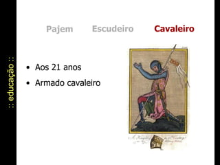 :: educação :: Pajem Escudeiro Cavaleiro Aos 21 anos Armado cavaleiro 