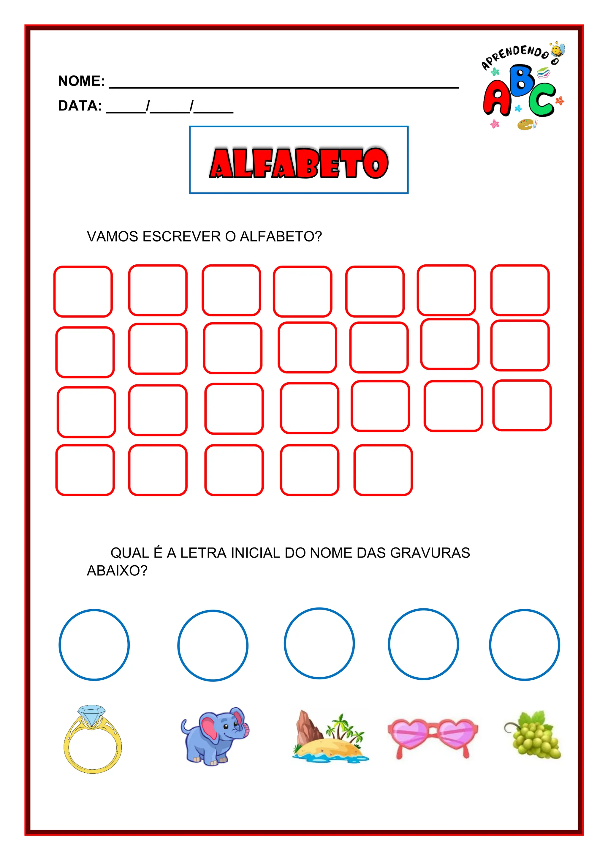 AEE - EDUCAÇÃO INFANTIL - Alfabeto Alfabetização Atividade Aprendendo o ...