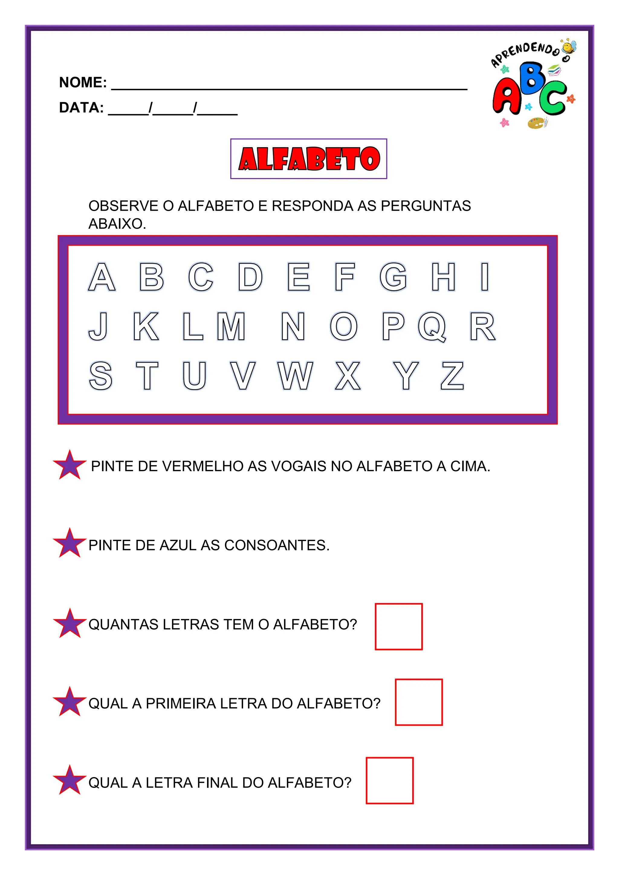AEE - EDUCAÇÃO INFANTIL - Alfabeto Alfabetização Atividade Aprendendo o ...