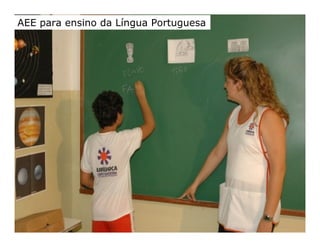 AEE Atendimento Educacional Especializado (2008)
AEAAEEE PARA O ENSINO DA
ALÍNGUA PORTUGUESA
AEE para ensino da Língua Portuguesa
 