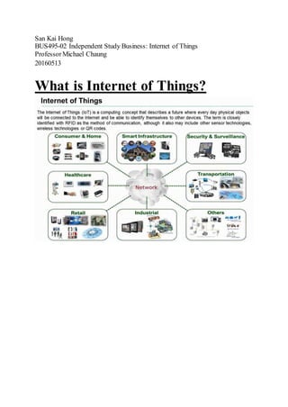San Kai Hong
BUS495-02 Independent Study Business: Internet of Things
ProfessorMichael Chaung
20160513
What is Internet of Things?
 