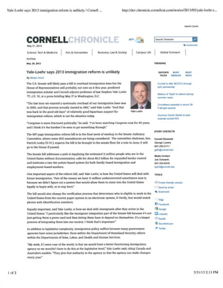 Cornell Chronicle, Immigration Reform