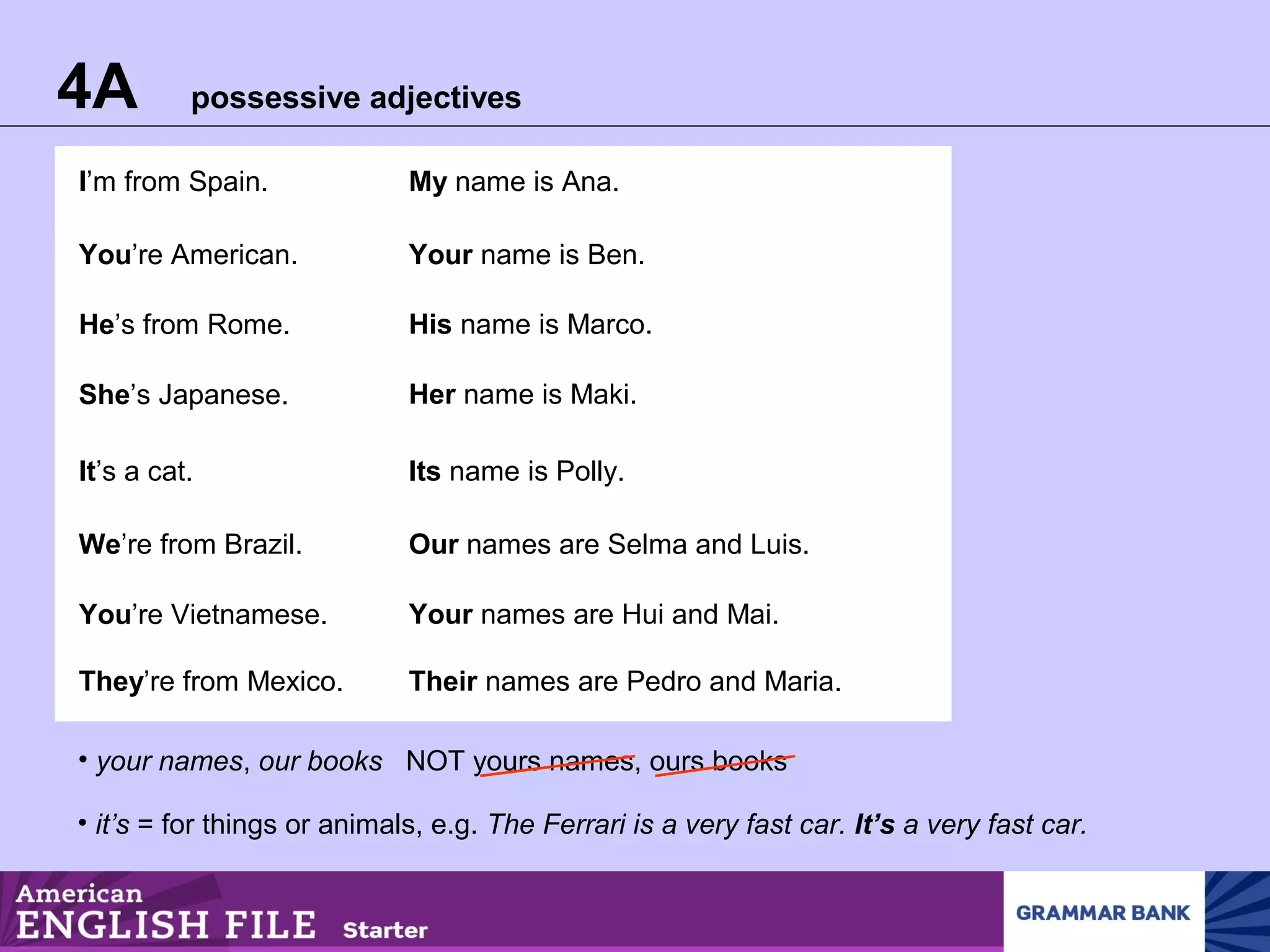 4A Possessive Adjetives PPT 4a-possessive-adjetives-ppt