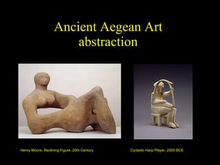 Ancient Aegean Art abstraction Henry Moore, Reclining Figure, 20th Century Cycladic Harp Player, 2500 BCE 