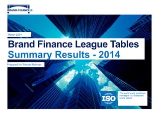 Brand Finance League Tables
Summary Results - 2014
March 2014
The world’s only published
ranking of ISO compliant
brand values
Prepared for Wendel Hofman
 
