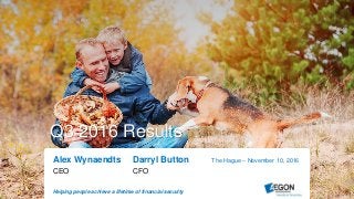 Helping people achieve a lifetime of financial security
Q3 2016 Results
Alex Wynaendts Darryl Button
CEO CFO
The Hague – November 10, 2016
 