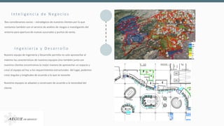 Nos consideramos socios – estratégicos de nuestros clientes por lo que
contamos también con el servicio de análisis de riesgos e investigación del
entorno para apertura de nuevas sucursales y puntos de venta.
I n t e l i g e n c i a d e N e g o c i o s
Nuestro equipo de Ingeniería y Desarrollo permite no solo aprovechar al
máximo las características de nuestros equipos sino también junto con
nuestros clientes encontramos la mejor manera de aprovechar un espacio y
crear el equipo ad hoc a los requerimientos estructurales del lugar, podemos
crear ángulos y longitudes de acuerdo a lo que se necesite
Nuestros equipos se adaptan y construyen de acuerdo a la necesidad del
cliente
I n g e n i e r í a y D e s a r ro l l o
 