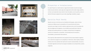 En cada Proyecto se realiza todo un seguimiento desde el punto de origen
hasta el punto destino, toda carga sale asegurada contra todo riesgo posible y
se hace una inspección visual antes de salir de planta, una en puerto y otra en
destino final para asegurarnos que toda carga llego completa y segura.
P ro y e c t o s e I n s t a l a c i o n e s
Nuestro servicio no termina con la instalación del equipo, somos la única
empresa en México que lo acompaña en el conocimiento del mismo,
buscamos que tenga no solo la máxima experiencia de uso de los equipos de
alta tecnología que entregamos, sino también que pueda tener todas las
ventajas que pueda potenciar a su negocio, desde ahorros energéticos,
asesoría en instalación y ensambles, recomendaciones de acuerdo a
necesidades y presentación del producto.
Para soportar adecuadamente este propósito hemos desarrollado la logística
en la relación de negocios con compañías en Alemania, Italia, España, Estados
Unidos entre otros además del soporte de nuestras representadas: Eurcryor y
Criocabin logrando conservar los equipos instalados con componentes y partes
originales.
S e r v i c i o Po s t Ve n t a
 