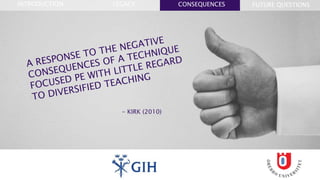 - KIRK (2010)
FUTURE QUESTIONSLEGACYINTRODUCTION CONSEQUENCES
 