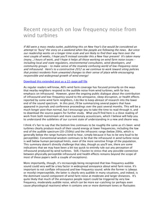 AEI Wind Farm Noise 2012: Science and policy overview
