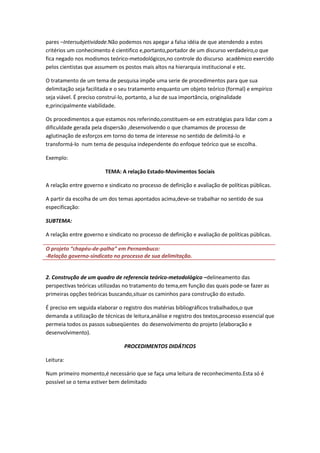 A elaboração de preojeto de pesquisa