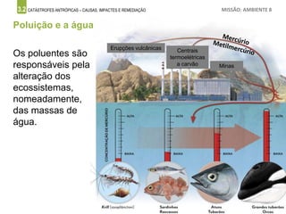 3.2 CATÁSTROFES ANTRÓPICAS – CAUSAS, IMPACTES E REMEDIAÇÃO MISSÃO: AMBIENTE 8
1
Erupções vulcânicas
Poluição e a água
Os poluentes são
responsáveis pela
alteração dos
ecossistemas,
nomeadamente,
das massas de
água.
2
Centrais
termoelétricas
a carvão 3
Minas
 