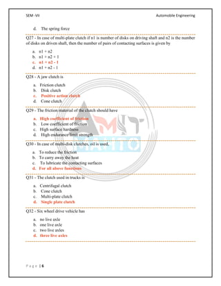 Automotive Engineering Math Question Automobile engineering - MCQ | PDF