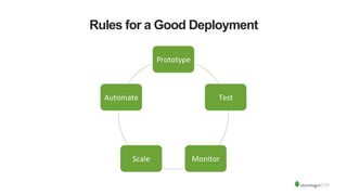 Rules for a Good Deployment
Prototype	
  
Test	
  
Monitor	
  Scale	
  
Automate	
  
 