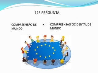 11ª PERGUNTA

COMPREENSÃO DE   X   COMPREENSÃO OCIDENTAL DE
MUNDO                MUNDO
 