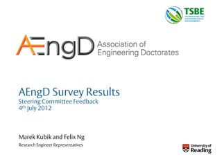 AEngD Survey Results
Steering Committee Feedback
4th July 2012



Marek Kubik and Felix Ng
Research Engineer Representatives
 