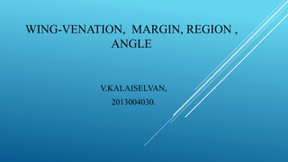WING-VENATION, MARGIN, REGION ,
ANGLE
V.KALAISELVAN,
2013004030.
 