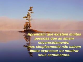 Aprendam que existem muitas pessoas que as amam encarecidamente,  mas simplesmente não sabem como expressar ou mostrar seus sentimentos . 