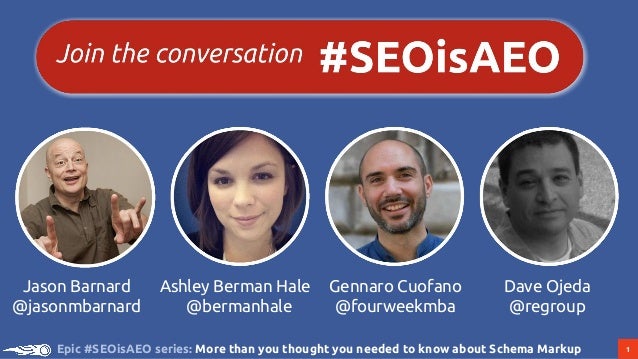 1Epic #SEOisAEO series: More than you thought you needed to know about Schema Markup
Ashley Berman Hale
@bermanhale
Gennar...