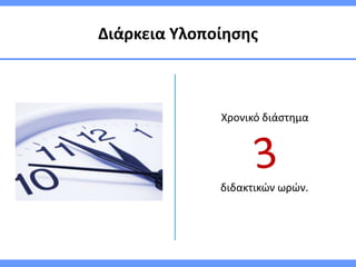 Χρονικό διάςτημα
Διάρκεια Τλοποίηςησ
διδακτικϊν ωρϊν.
 