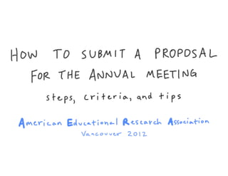 AERA 2012 Annual Meeting - How to Submit a Proposal