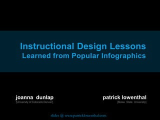 Instructional Design Lessons
Learned from Popular Infographics
joanna dunlap
[University of Colorado Denver]
patrick lowenthal
[Boise State University]
slides @ www.patricklowenthal.com
 