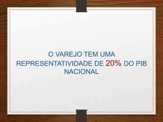 O VAREJO TEM UMA 
REPRESENTATIVIDADE DE 20% DO PIB 
NACIONAL 
 