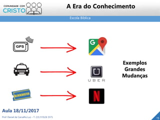 Escola Bíblica
13Prof. Daniel de Carvalho Luz – T. (15) 9 9126 5571
Aula 18/11/2017
A Era do Conhecimento
Exemplos
Grandes
Mudanças
 