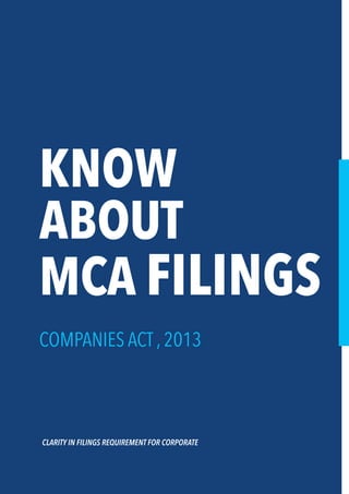 COMPANIES ACT , 2013
KNOW
ABOUT
MCA FILINGS
CLARITY IN FILINGS REQUIREMENT FOR CORPORATE
 