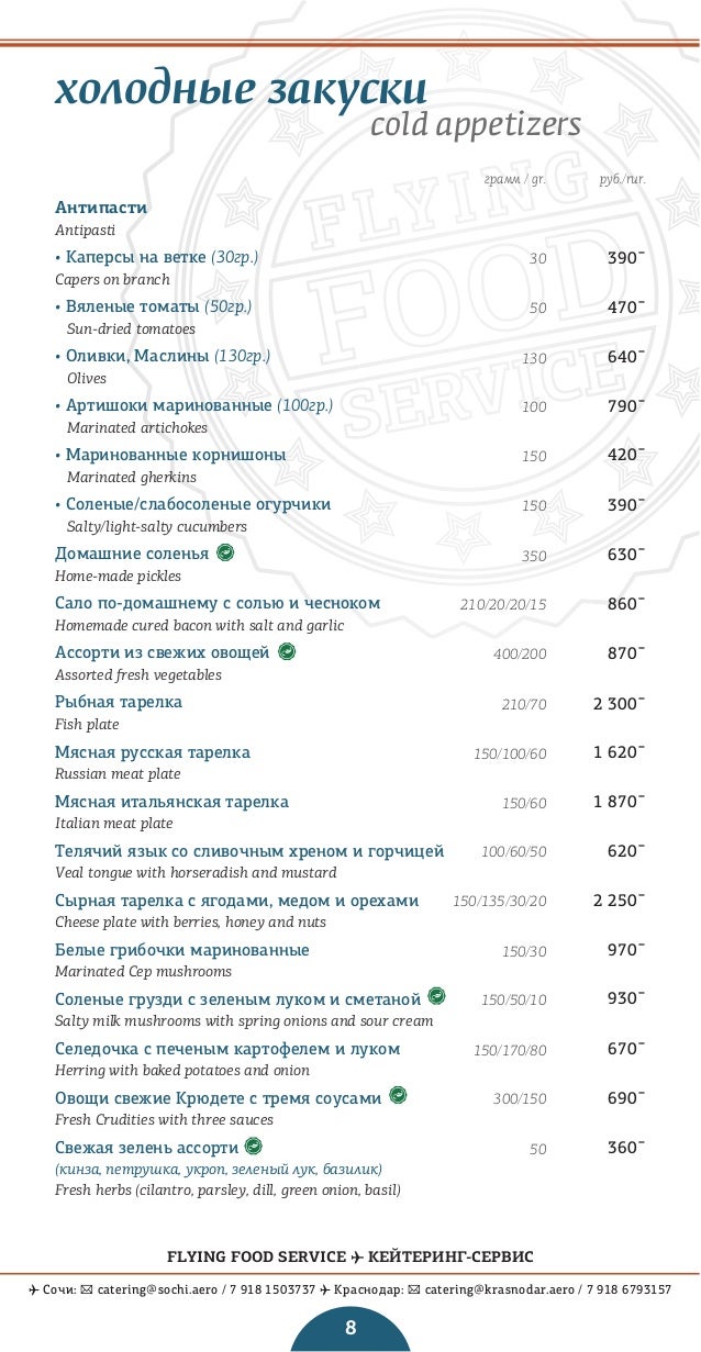 Flying food service Menu AER