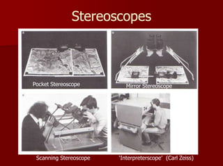 Stereoscopes
Pocket Stereoscope Mirror Stereoscope
Scanning Stereoscope ‘Interpreterscope’ (Carl Zeiss)
 